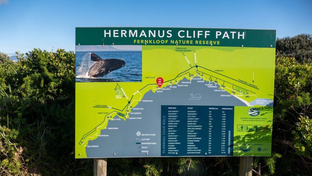 Hinweisschild Cliff Path rund um Hermanus
